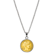 Gold-Layered Silver Barber Dime Silvertone Coin Pendant with 18" Chain