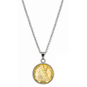 Gold-Layered Seated Liberty Silver Dime Silvertone Coin Pendant with 18" Chain