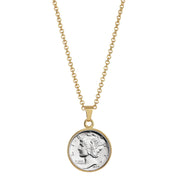 Silver Mercury Dime Goldtone Coin Pendant with 18" Chain