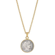 Silver Barber Dime Goldtone Coin Pendant with 18" Chain