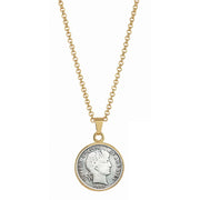 1800's Silver Barber Dime Goldtone Coin Pendant with 18" Chain