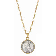 Seated Liberty Silver Dime Goldtone Coin Pendant with 18" Chain