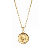 Gold-Layered Silver Mercury Dime Goldtone Coin Pendant with 18" Chain
