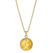 Gold-Layered Silver Barber Dime Goldtone Coin Pendant with 18" Chain