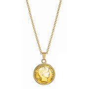 Gold-Layered 1800's Silver Barber Dime Goldtone Coin Pendant with 18" Chain