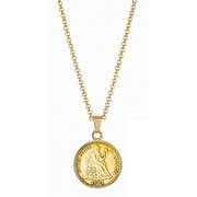 Gold-Layered Seated Liberty Silver Dime Goldtone Coin Pendant with 18" Chain