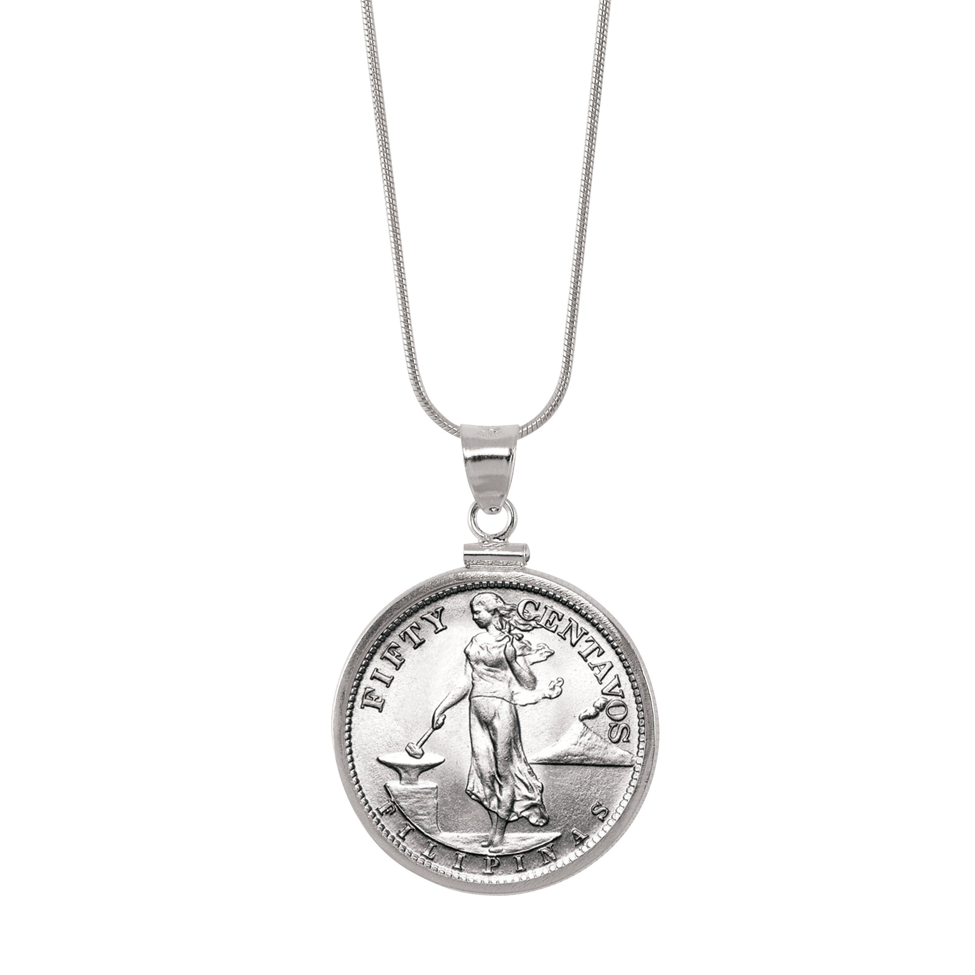 Silver Philippines 50 Centavos Sterling Silver Coin Pendant 