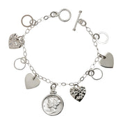 Heart Charm Sterling Silver Coin Bracelet with Silver Mercury Dime