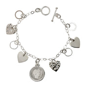 Heart Charm Sterling Silver Coin Bracelet with Silver Barber Dime