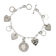 Heart Charm Sterling Silver Coin Bracelet with 1800s Silver Barber Dime
