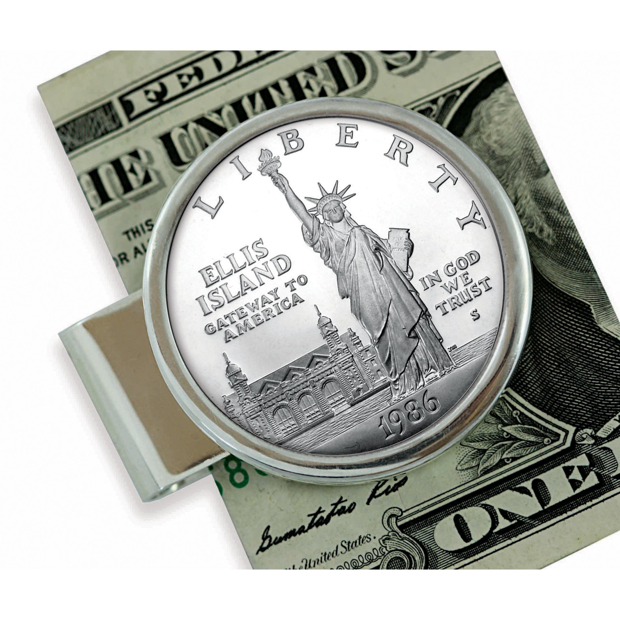 1986 Statue of Liberty Silver Dollar Sterling Silver Coin Money Clip