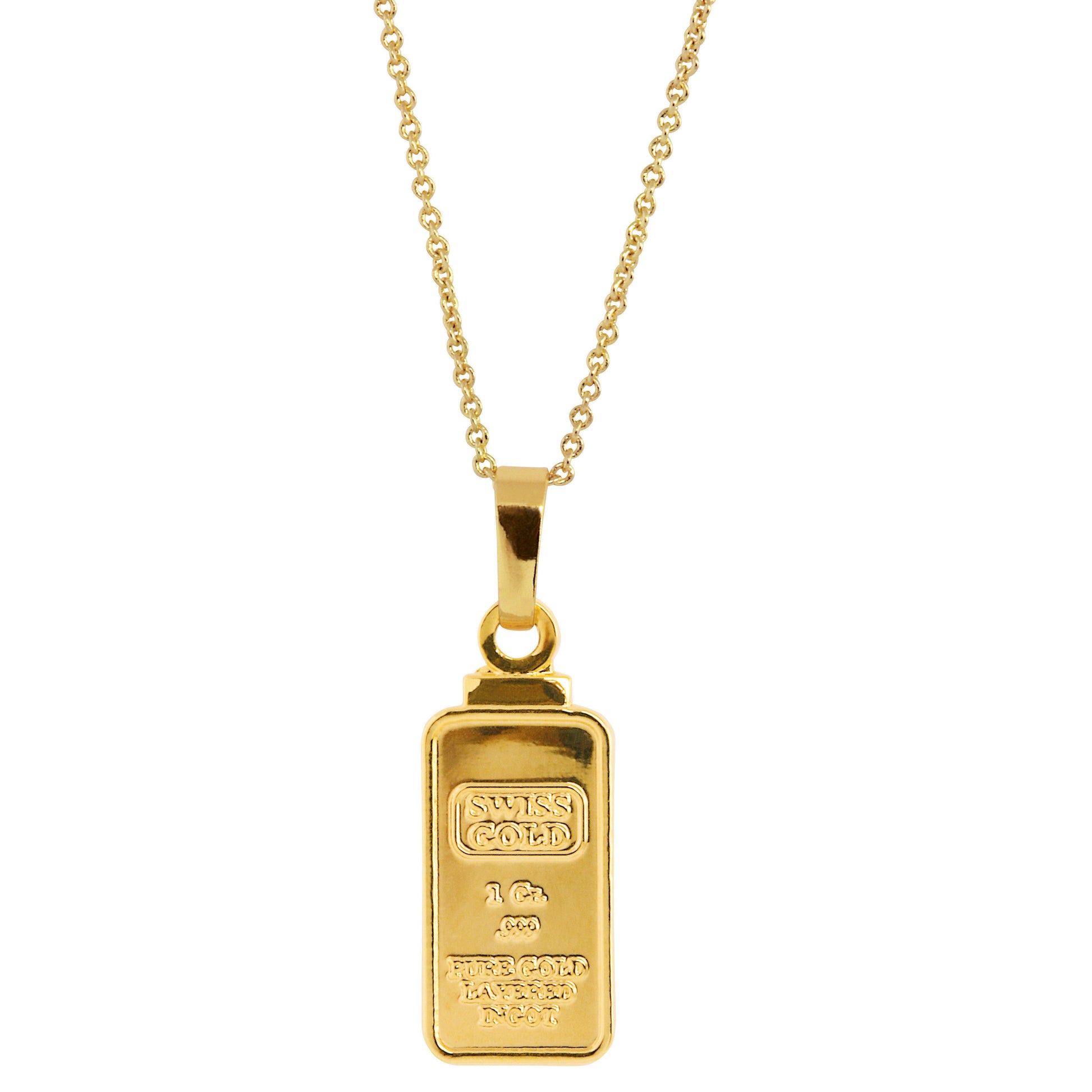 1 Gram Swiss Ingot Replica Coin Pendant Layered in 24KT Gold
