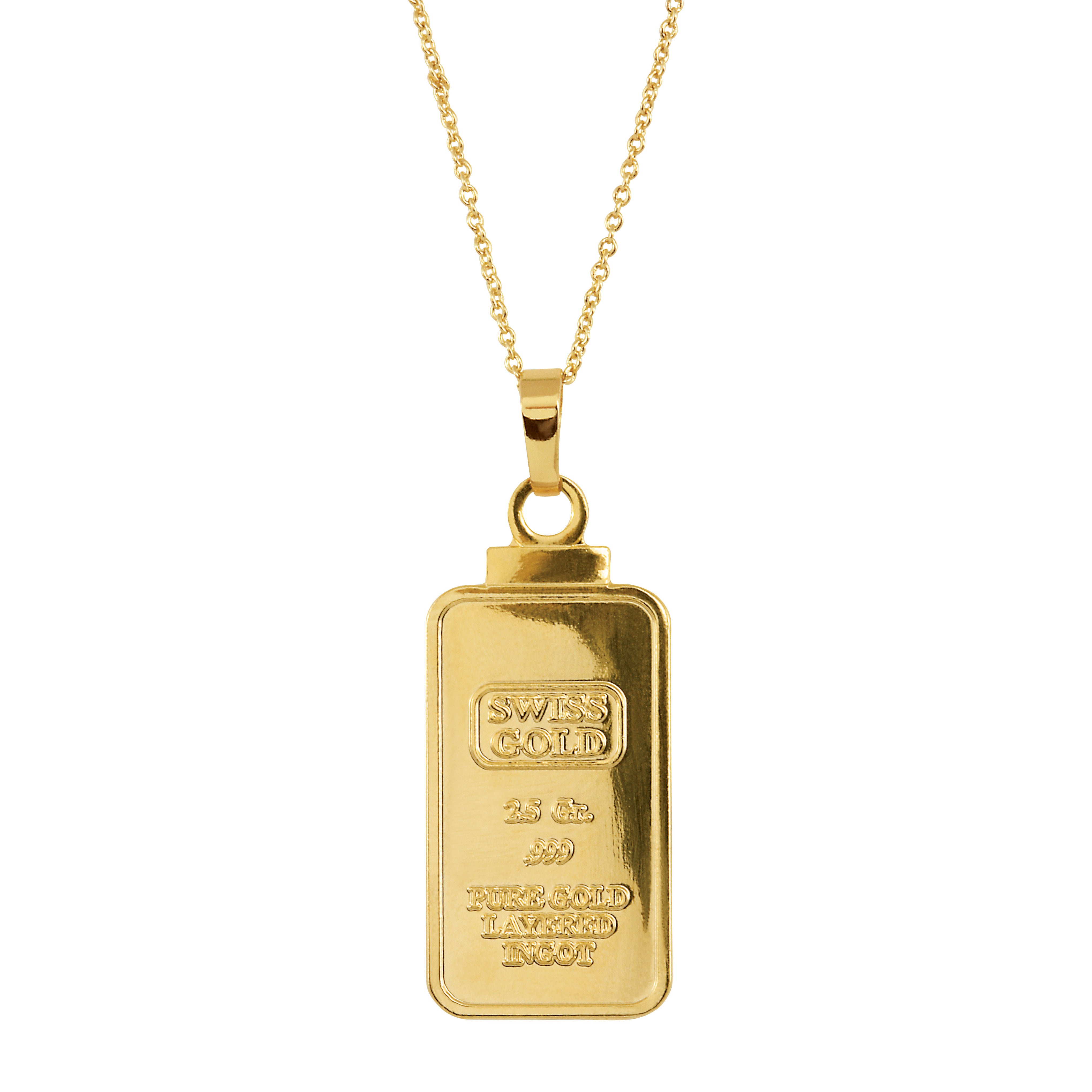 2.5 Gram Swiss Ingot Replica Coin Pendant Layered in 24KT Gold