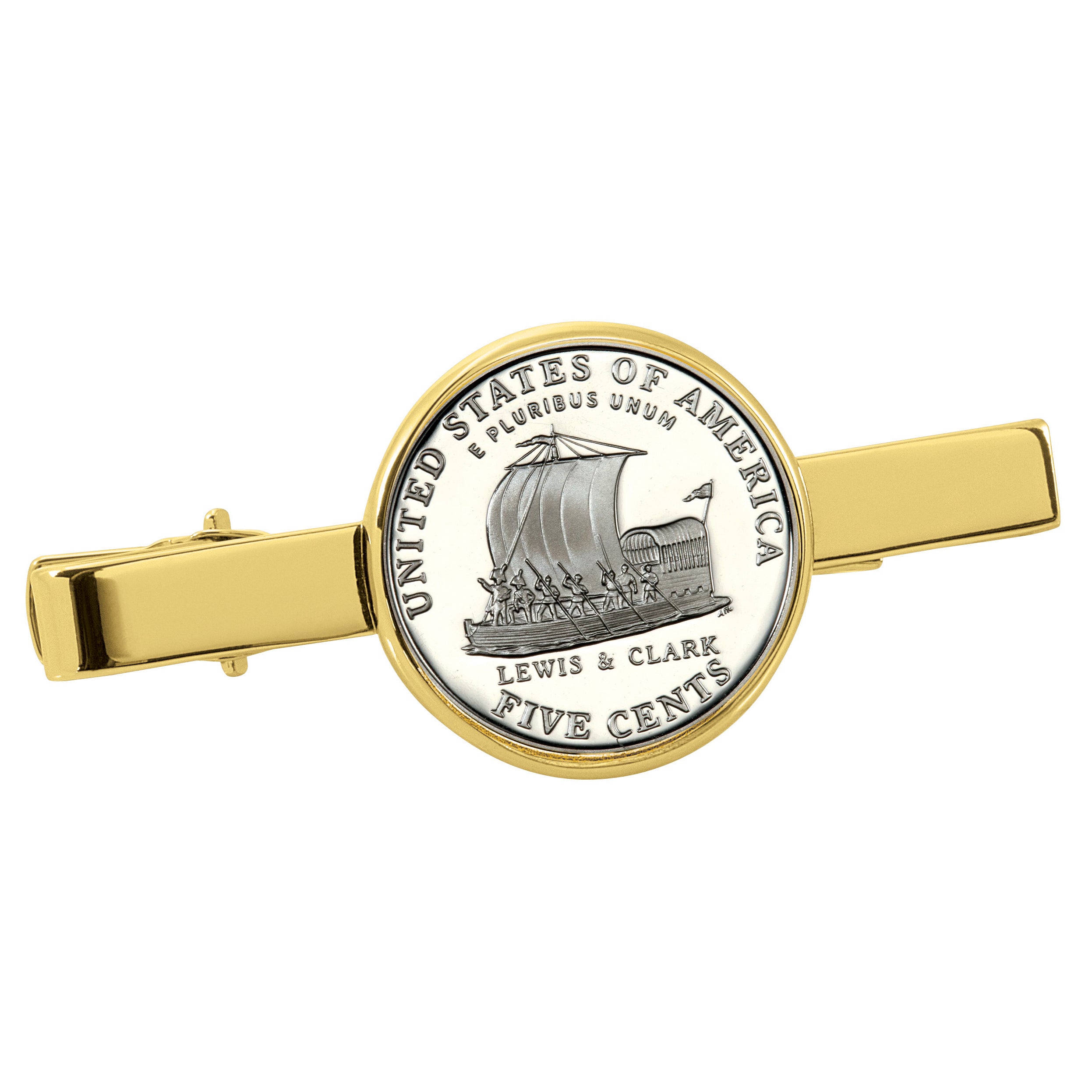 Westward Journey Keelboat Nickel Goldtone Tie Clip
