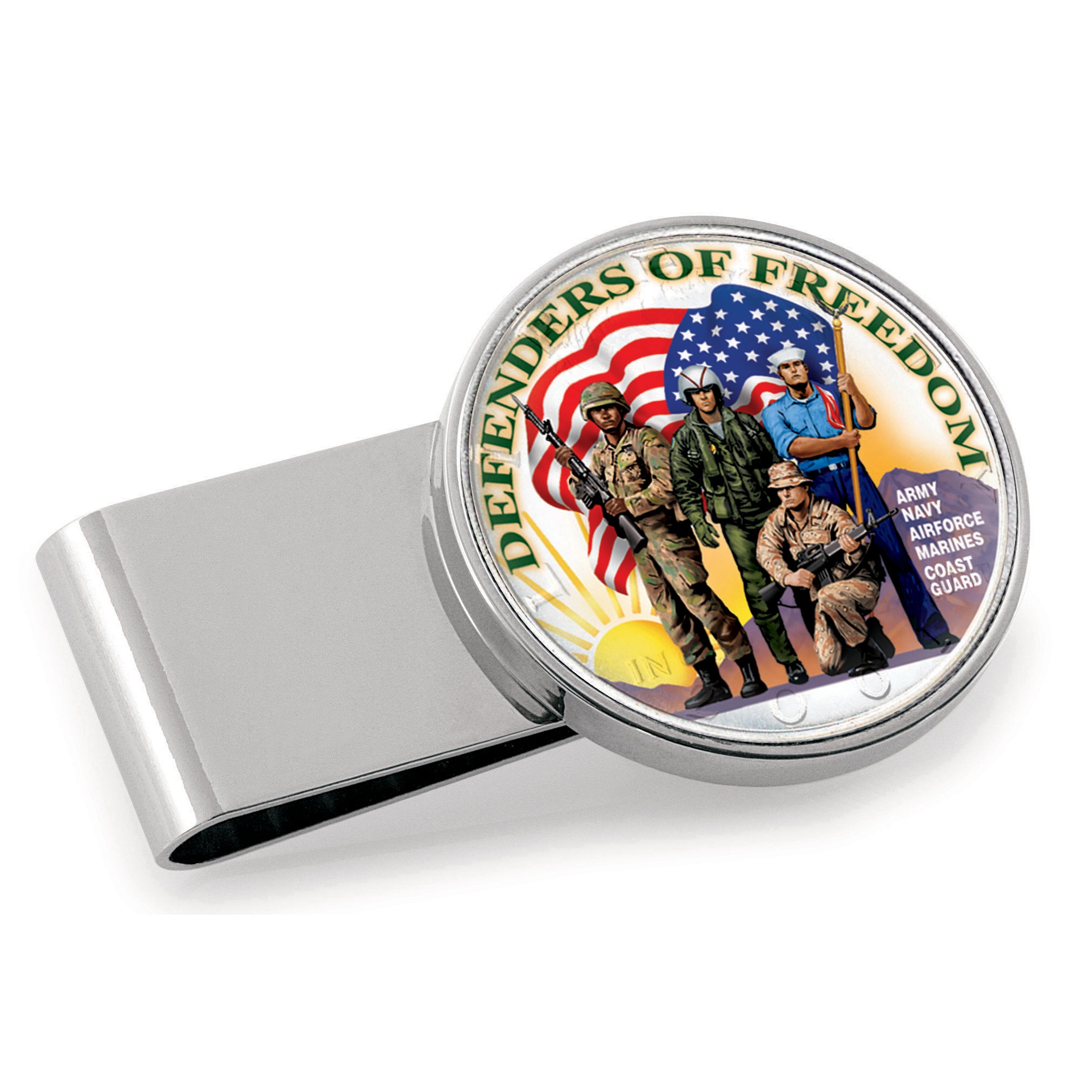 Defenders of Freedom Colorized JFK Half Dollar Stainless Steel Silver Tone Coin Money Clip