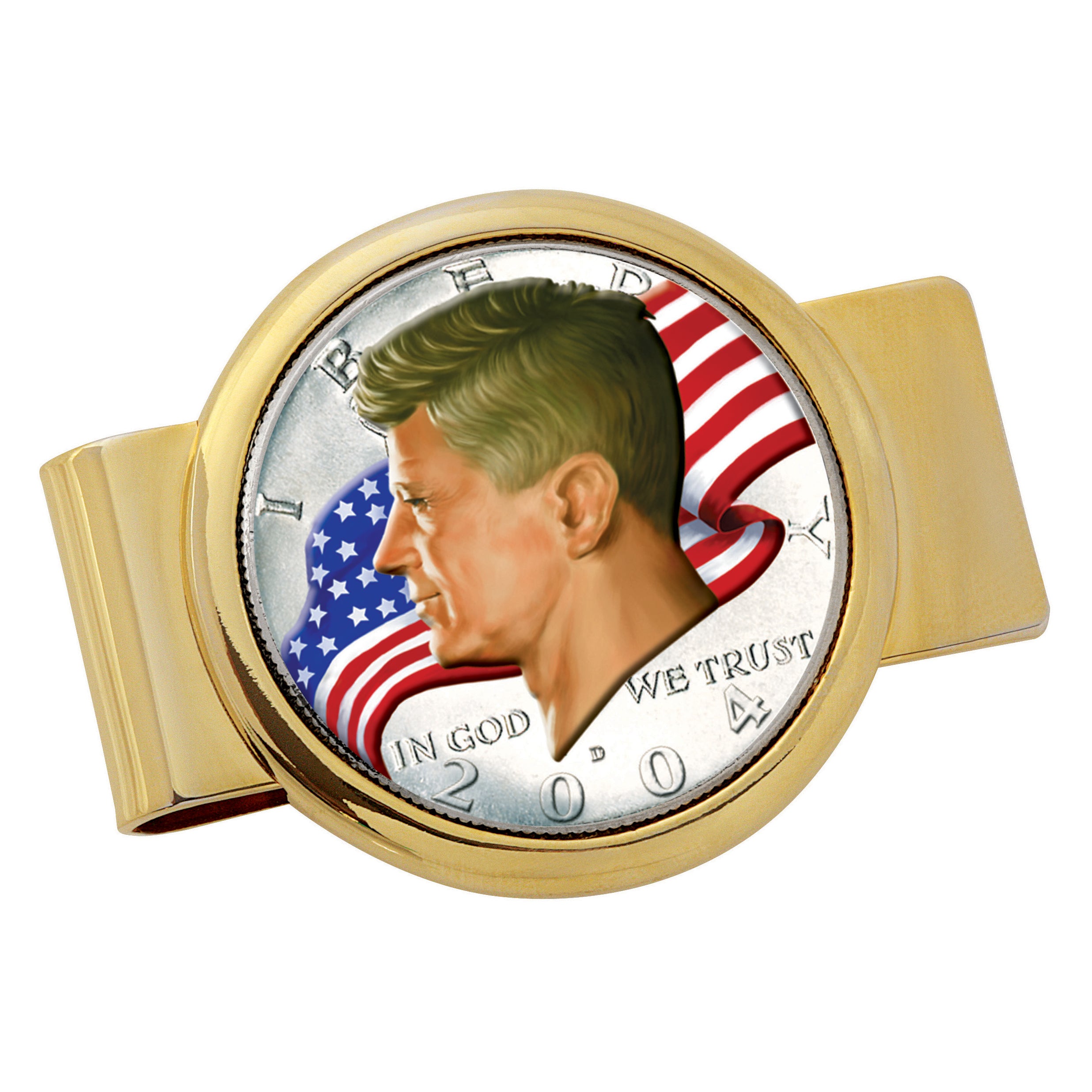 JFK Half Dollar Colorized American Flag Gold Tone Coin Money Clip