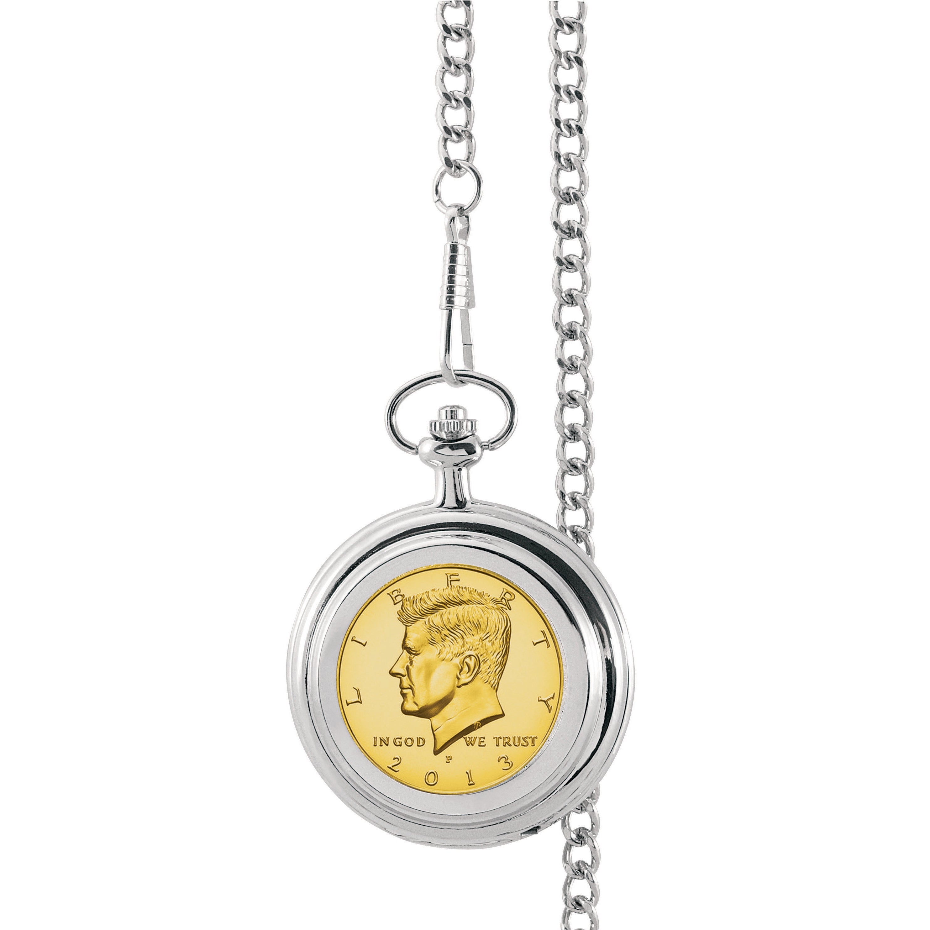 Monogrammed Gold-Layered JFK Half Dollar Coin Pocket Watch