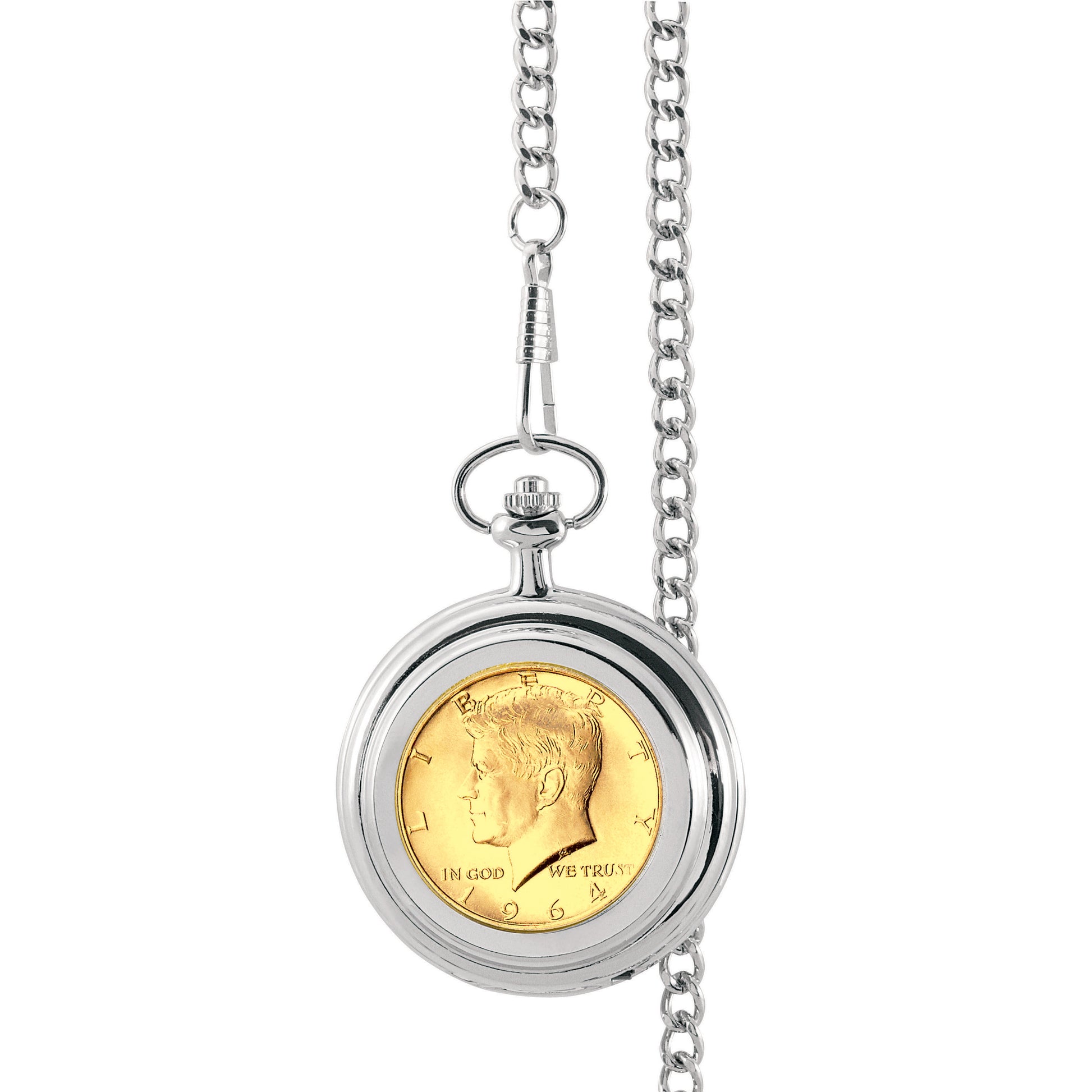 Monogrammed Gold-Layered JFK 1964 First Year of Issue Half Dollar Coin Pocket Watch