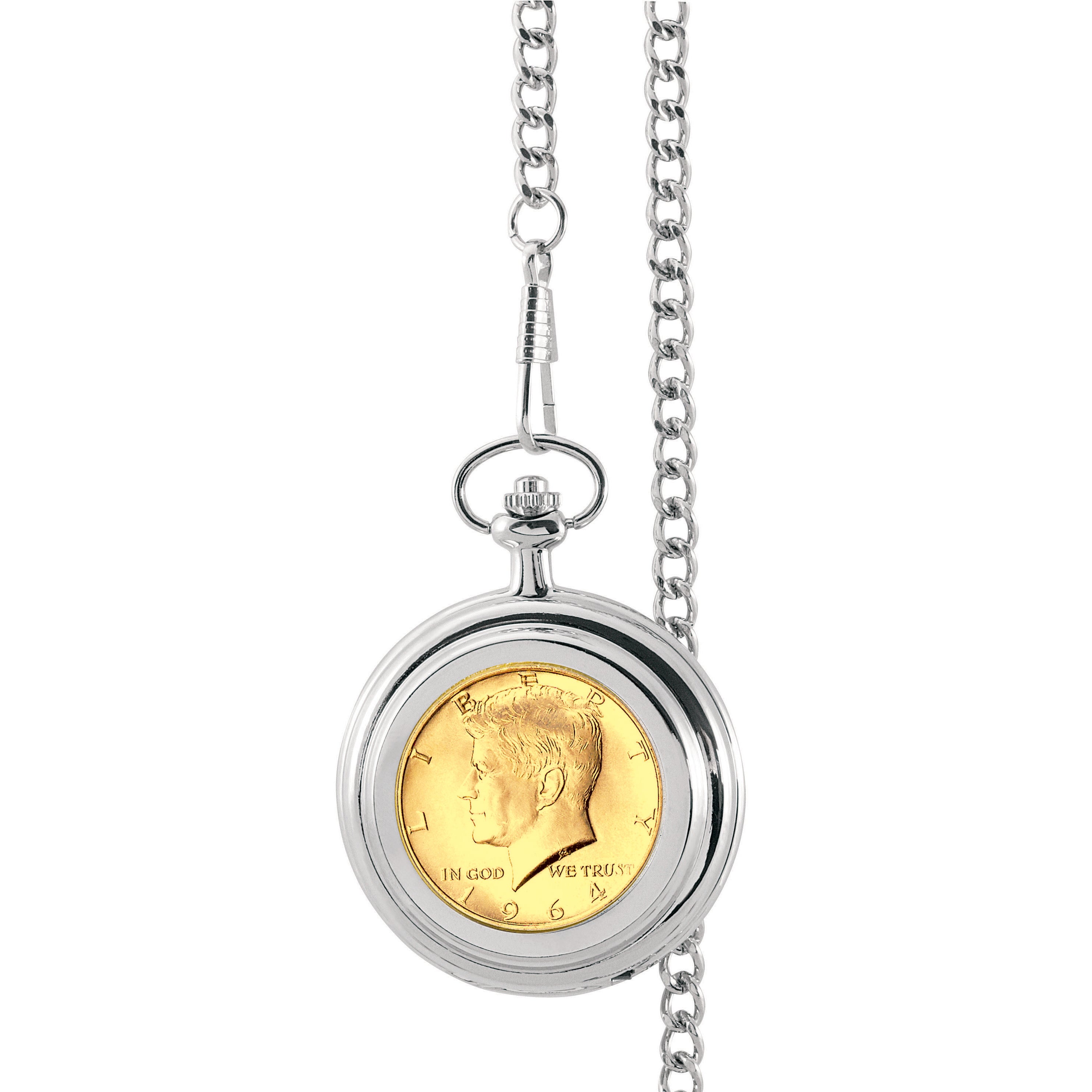 Monogrammed Gold-Layered JFK 1964 First Year of Issue Half Dollar Coin Pocket Watch
