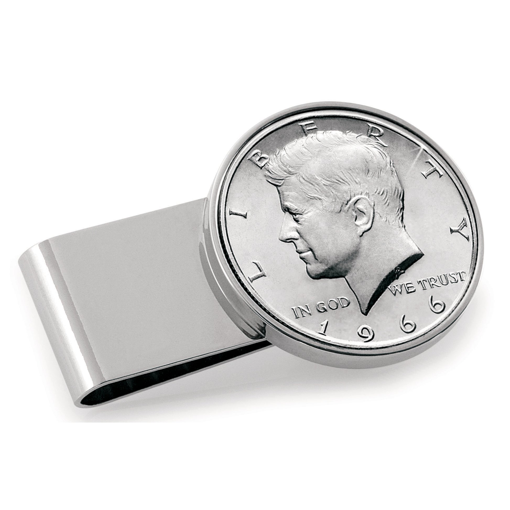 Monogrammed JFK Half Dollar Stainless Steel Silvertone Coin Money Clip