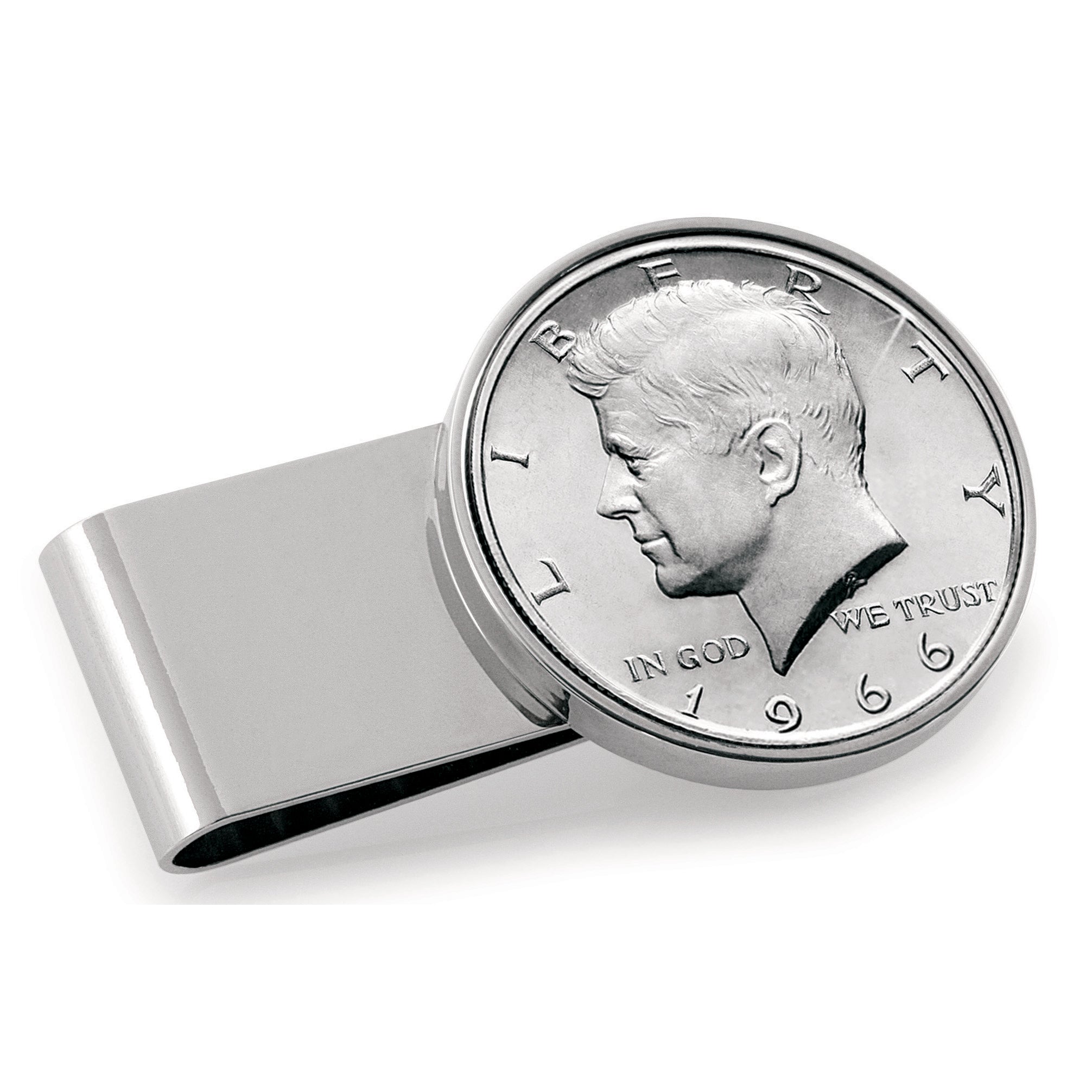 Monogrammed JFK Half Dollar Stainless Steel Silvertone Coin Money Clip