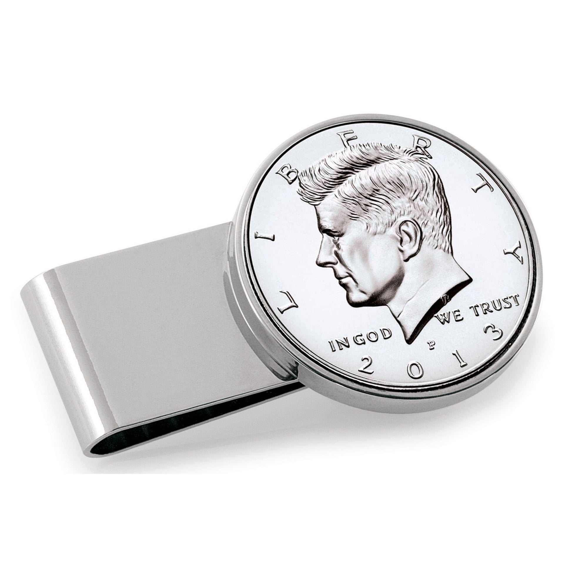Monogrammed Proof JFK Half Dollar Stainless Steel Silvertone Coin Money Clip
