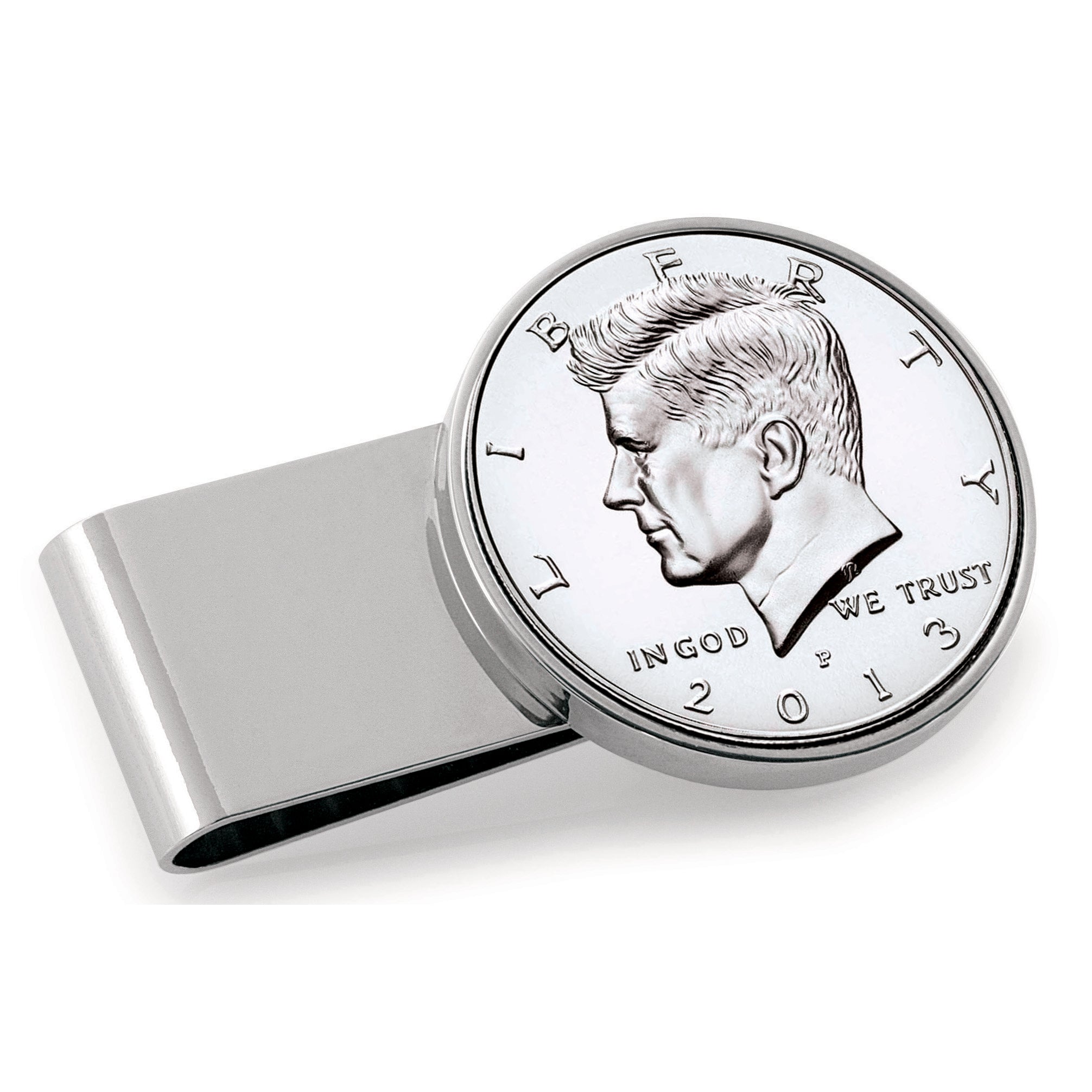 Monogrammed Proof JFK Half Dollar Stainless Steel Silvertone Coin Money Clip