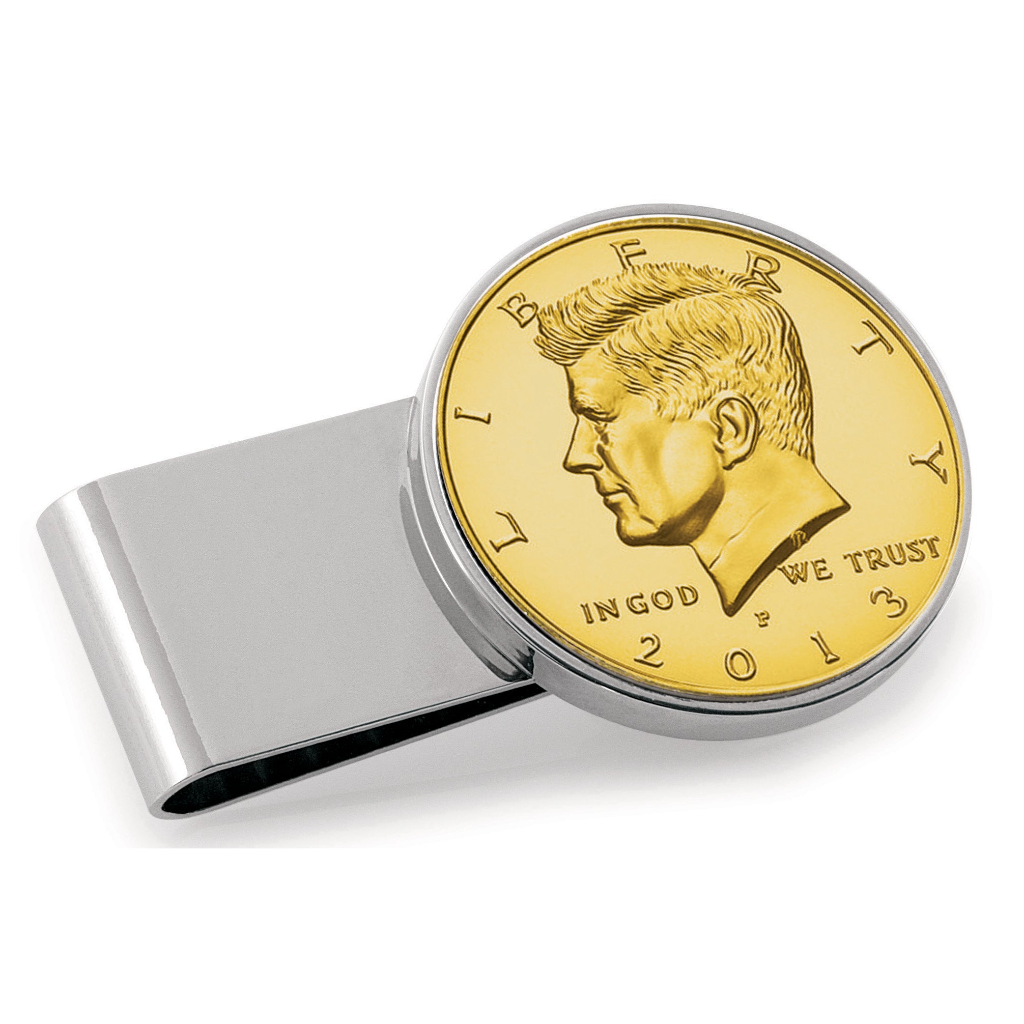 Monogrammed Gold-Layered JFK Half Dollar Stainless Steel Silvertone Coin Money Clip