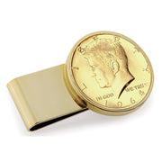Monogrammed Gold-Layered JFK 1964 First Year of Issue Half Dollar Stainless Steel Goldtone Coin Money Clip