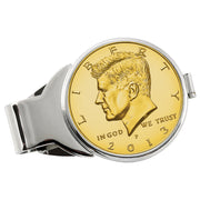 Monogrammed Gold-Layered JFK Half Dollar Silvertone Coin Money Clip
