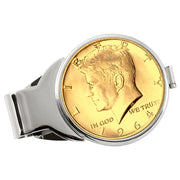 Monogrammed Gold-Layered JFK 1964 First Year of Issue Half Dollar Silvertone Coin Money Clip