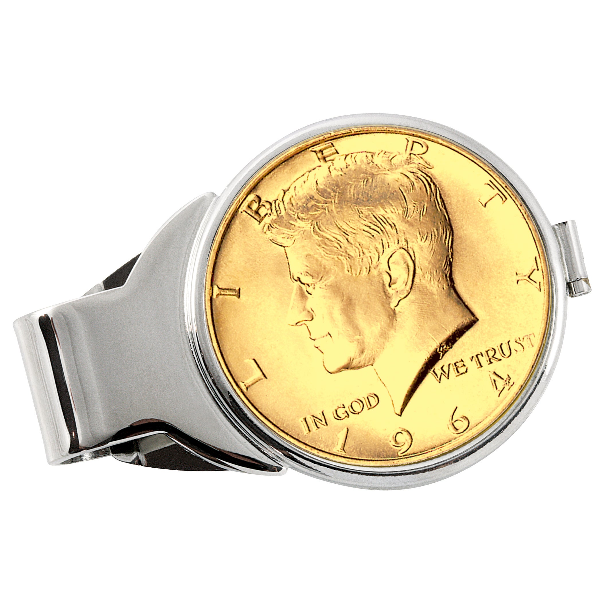 Monogrammed Gold-Layered JFK 1964 First Year of Issue Half Dollar Silvertone Coin Money Clip