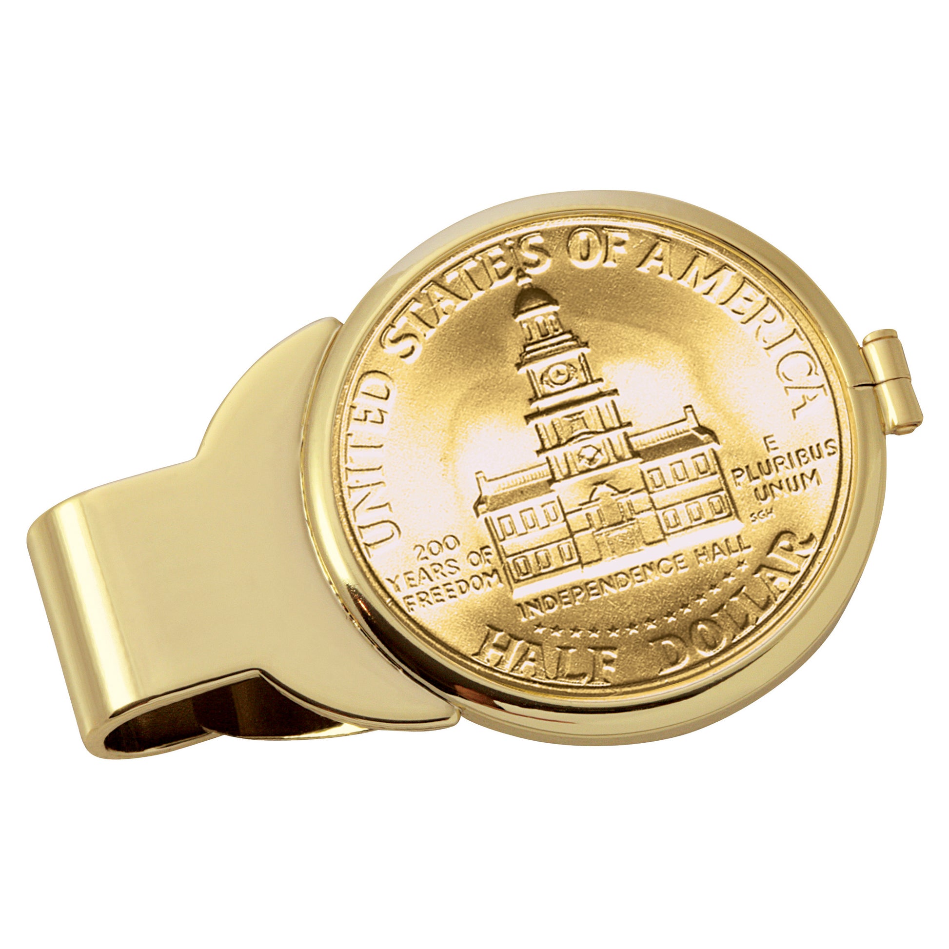 Monogrammed Gold-Layered JFK Bicentennial Half Dollar Goldtone Coin Money Clip