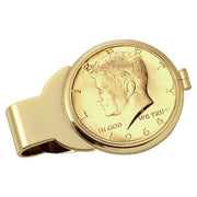 Monogrammed Gold-Layered JFK 1964 First Year of Issue Half Dollar Goldtone Coin Money Clip
