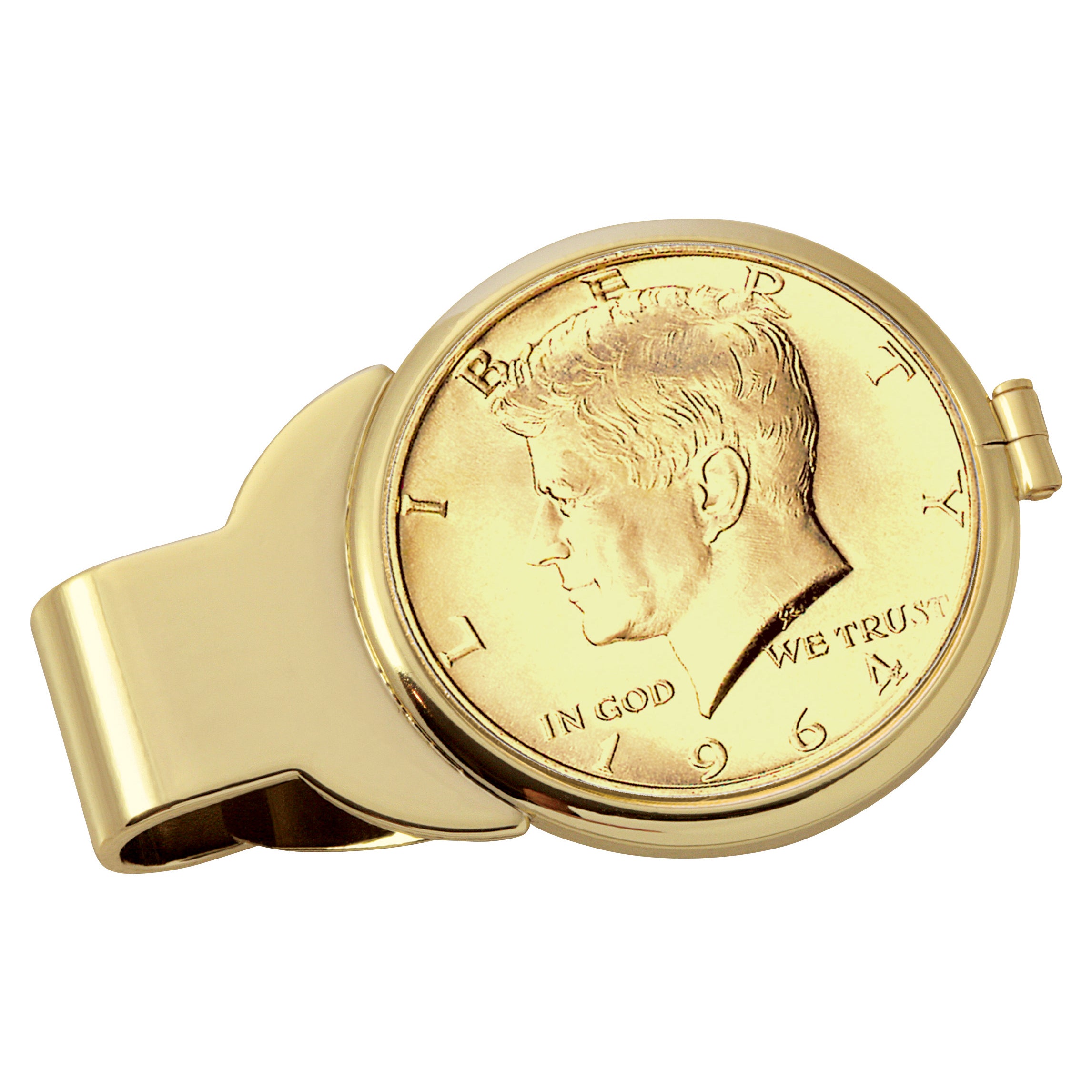 Monogrammed Gold-Layered JFK 1964 First Year of Issue Half Dollar Goldtone Coin Money Clip