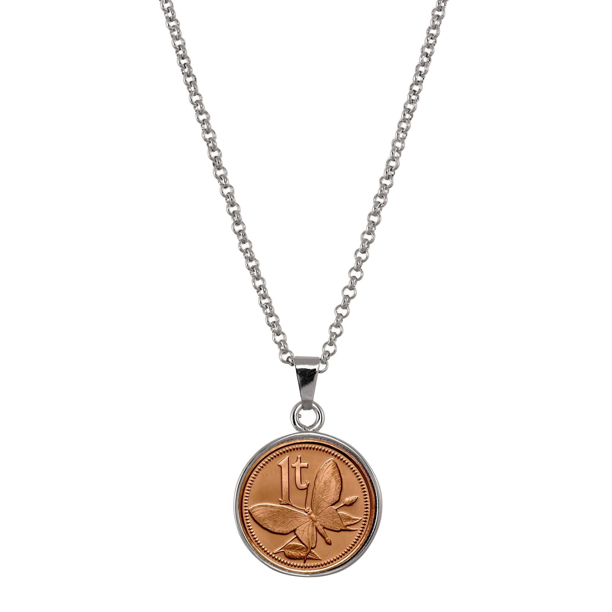 Butterfly Coin Pendant Necklace