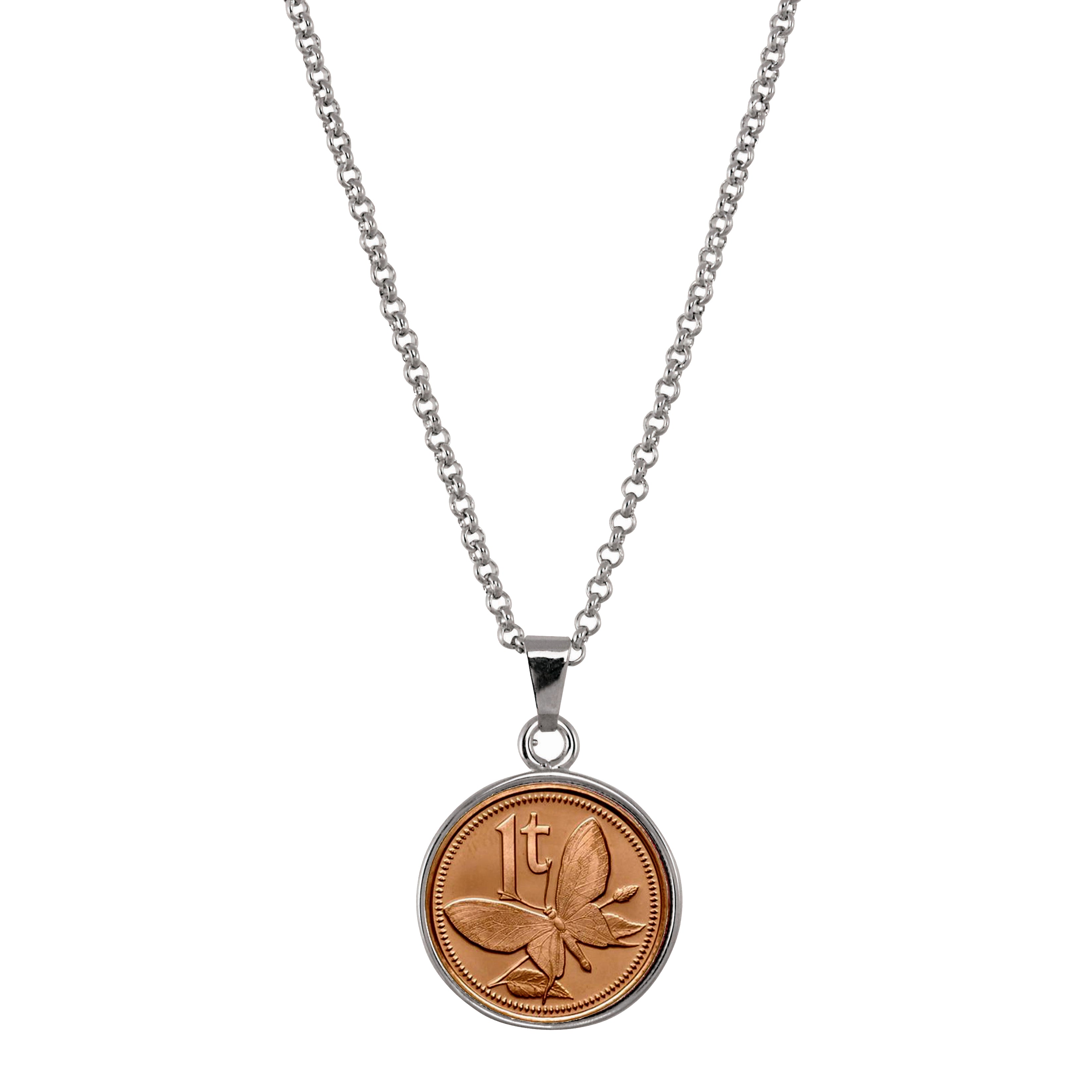 Butterfly Coin Pendant Necklace