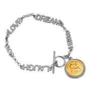 Gold-Layered Seated Liberty Silver Dime Inspirational Dream Wish Love Laugh Joy Coin Bracelet