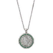 1800's Liberty Nickel Green Enamel Coin Pendant Necklace