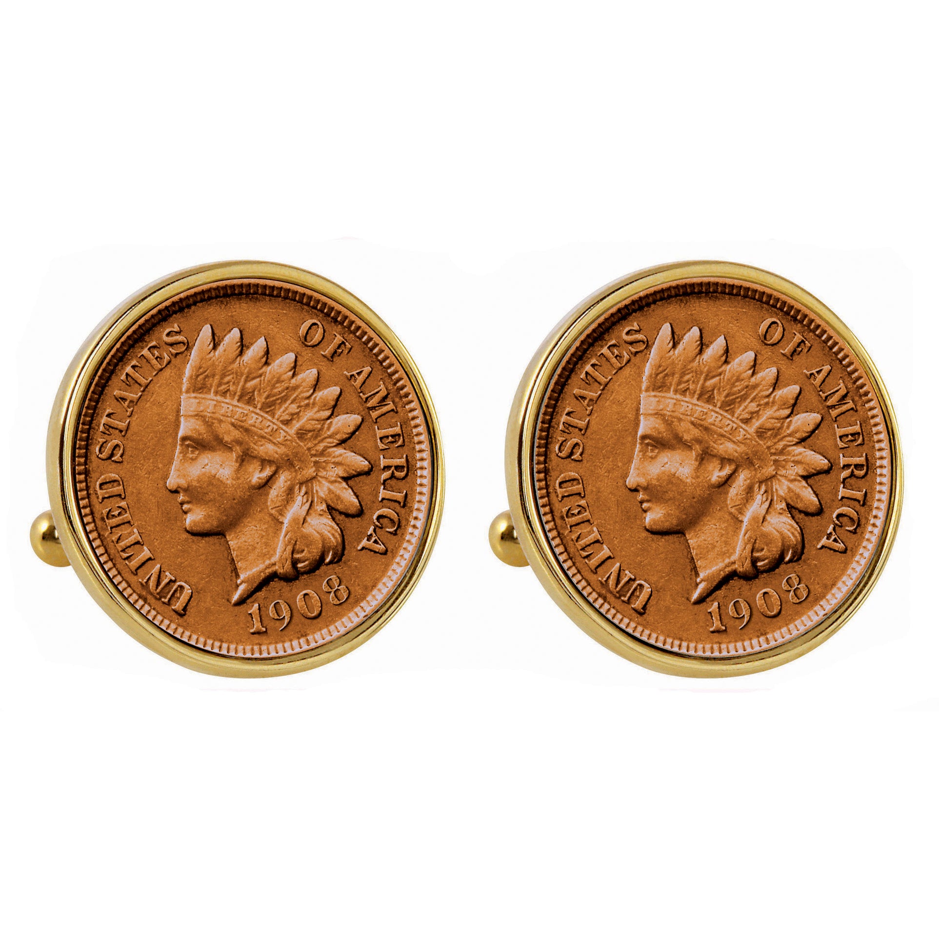 Indian Penny Goldtone Bezel Coin Cuff Links