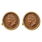 1800's Indian Penny Goldtone Bezel Coin Cuff Links