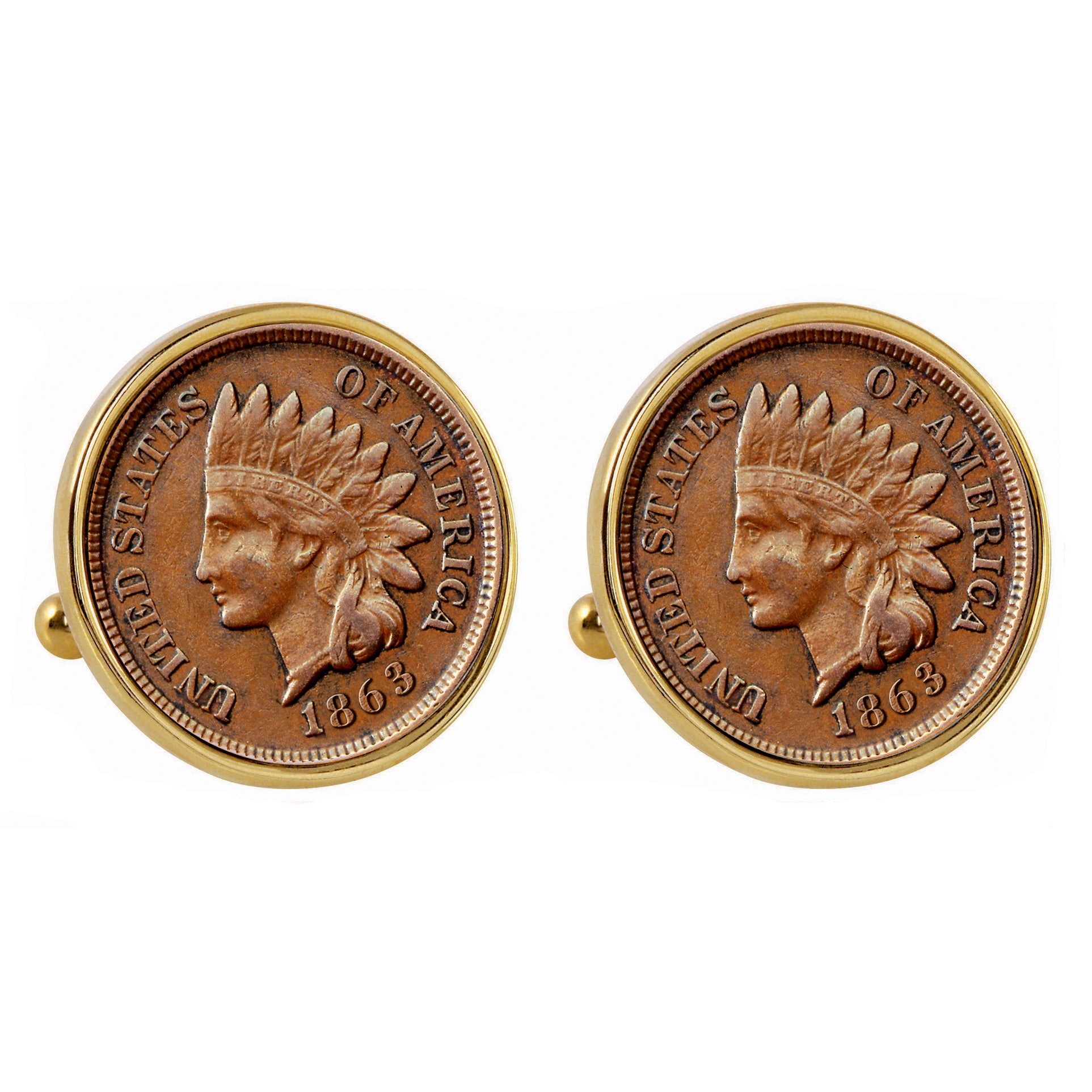 1800's Indian Penny Goldtone Bezel Coin Cuff Links