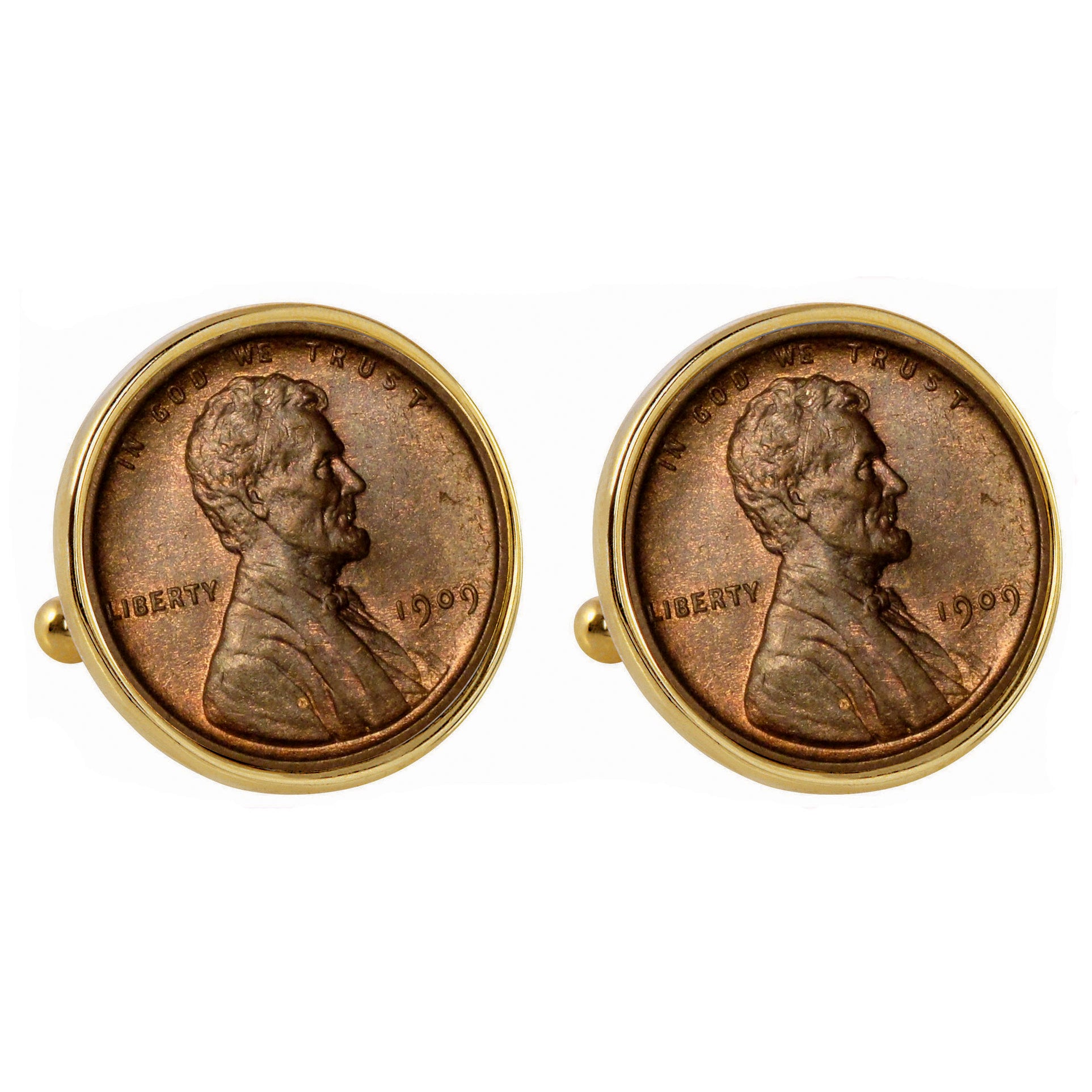 1909 First-Year-of-Issue Lincoln Penny Goldtone Bezel Coin Cuff Links