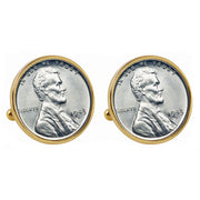 1943 Lincoln Steel Penny Goldtone Bezel Coin Cuff Links