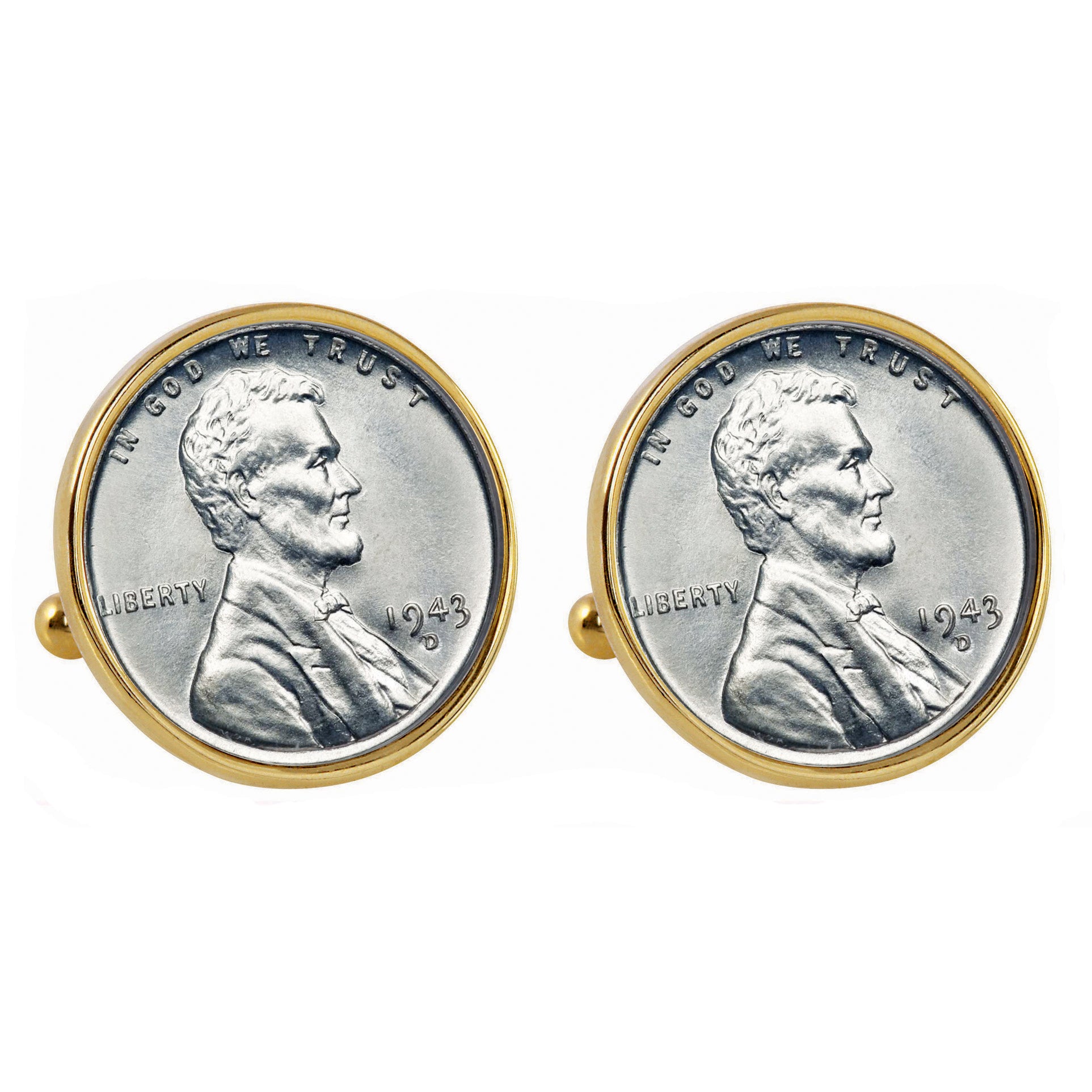 1943 Lincoln Steel Penny Goldtone Bezel Coin Cuff Links