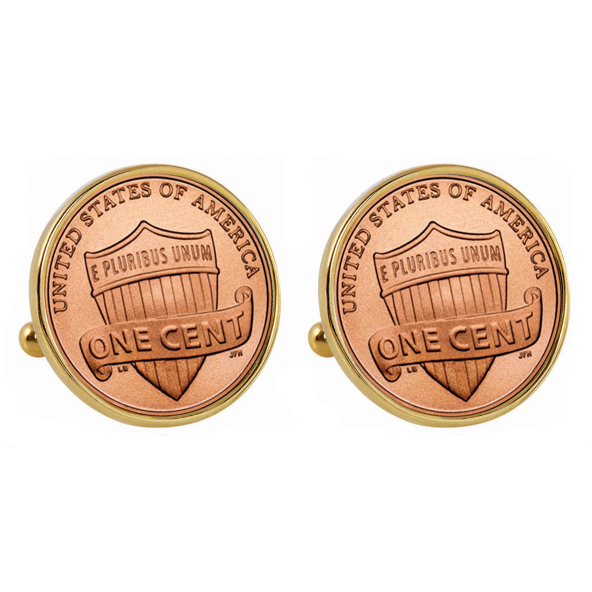 Lincoln Union Shield Penny Goldtone Bezel Coin Cuff Links