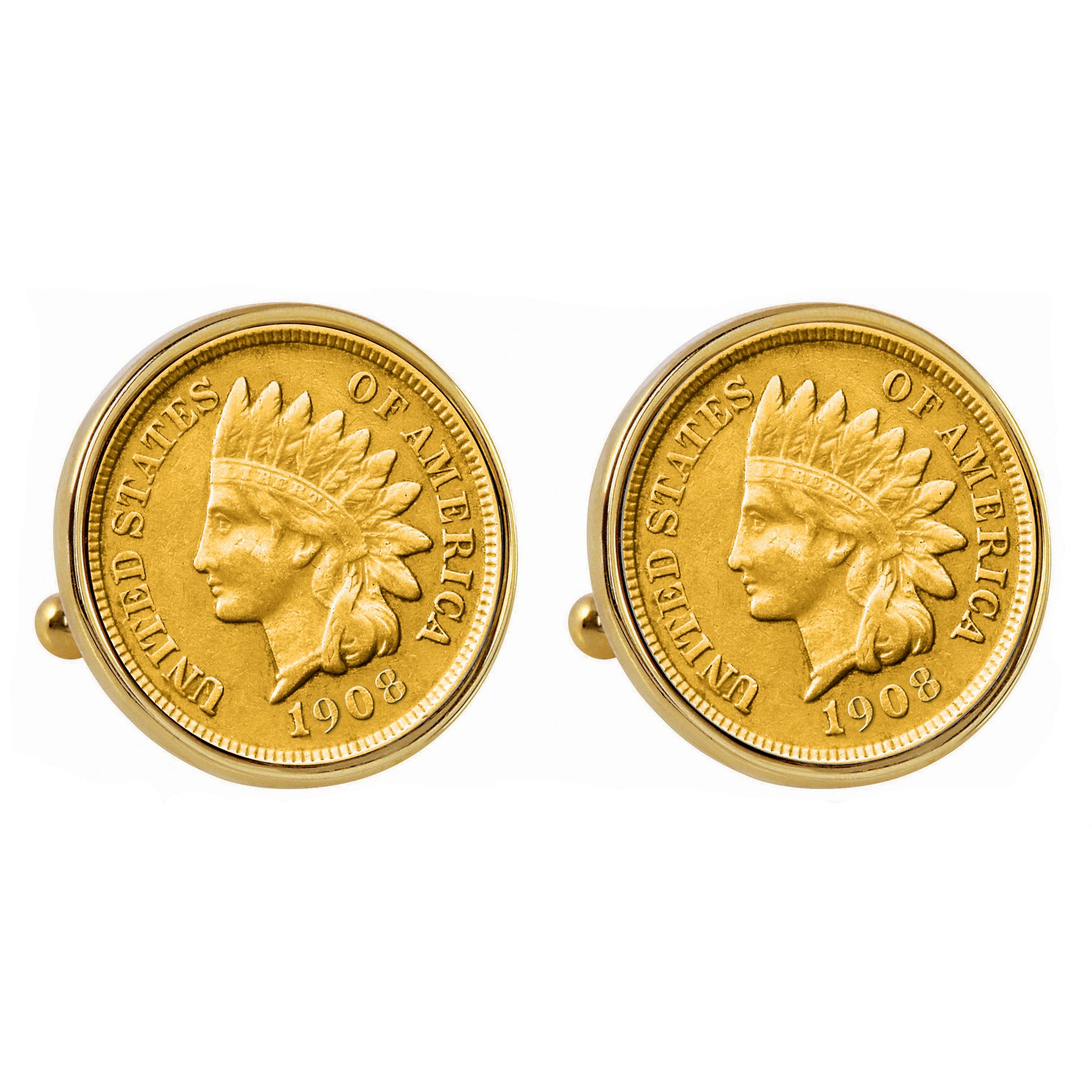 Gold-Layered Indian Penny Goldtone Bezel Coin Cuff Links