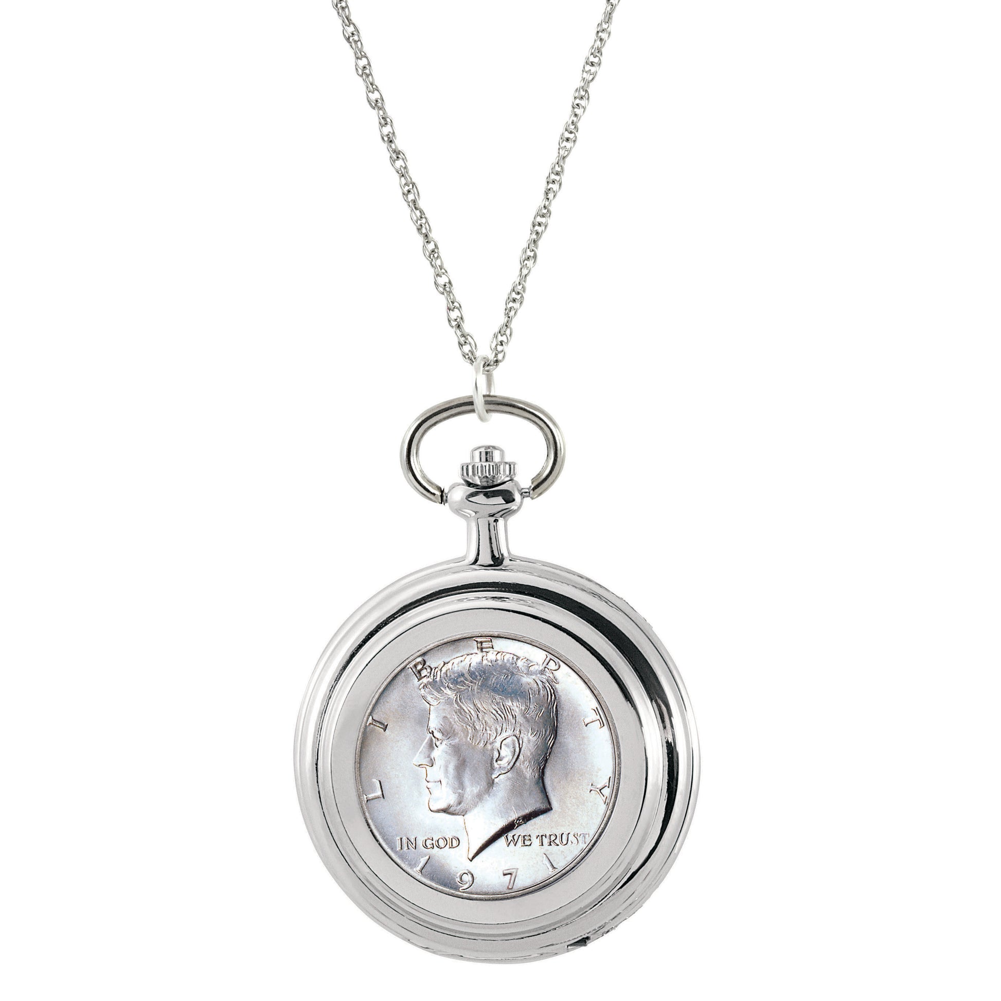 JFK Half Dollar Coin Pocket Watch Coin Pendant Necklace