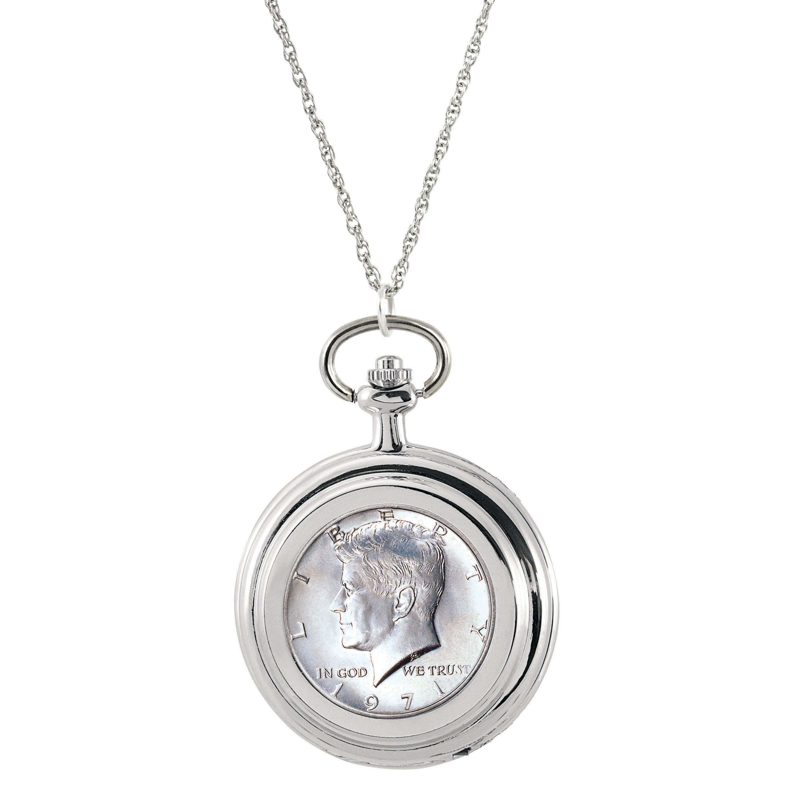 JFK Half Dollar Coin Pocket Watch Coin Pendant Necklace