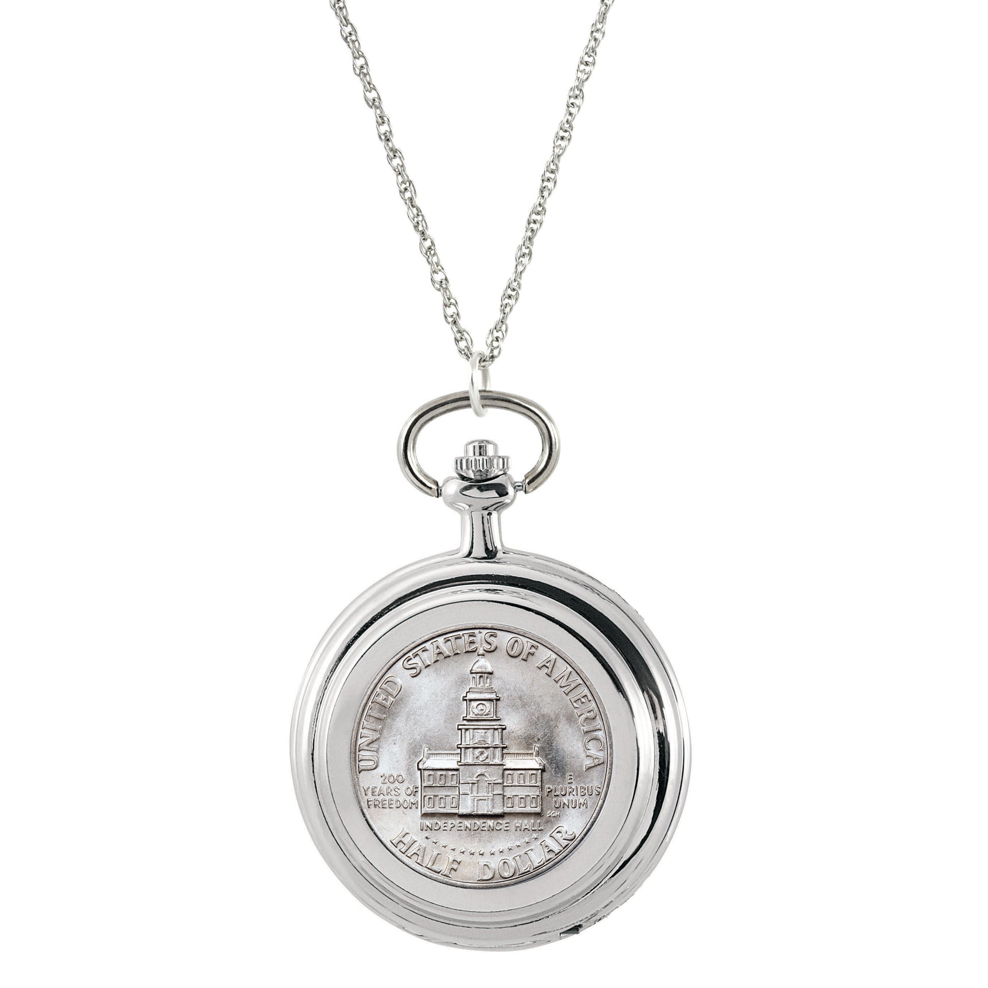 JFK Bicentennial Half Dollar Coin Pocket Watch Coin Pendant Necklace